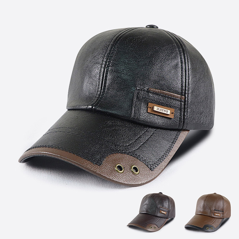Baseball Cap Structured - Topi Bisbol Kulit PU Retro Pria