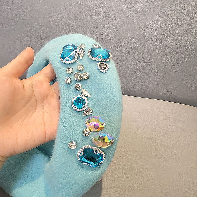 Beret French Wool - Baret Wol Berhiaskan Batu Rhinestone yang
