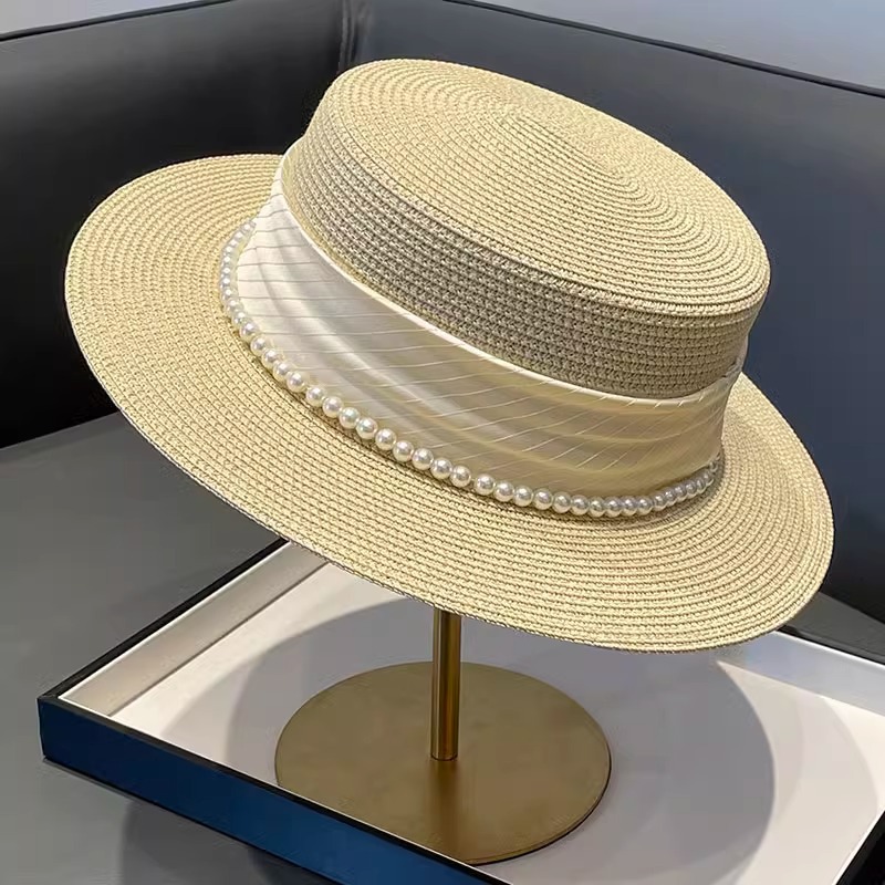 Sun Hat Wide Brim - Topi Jerami Wanita Gaya Retro Flat