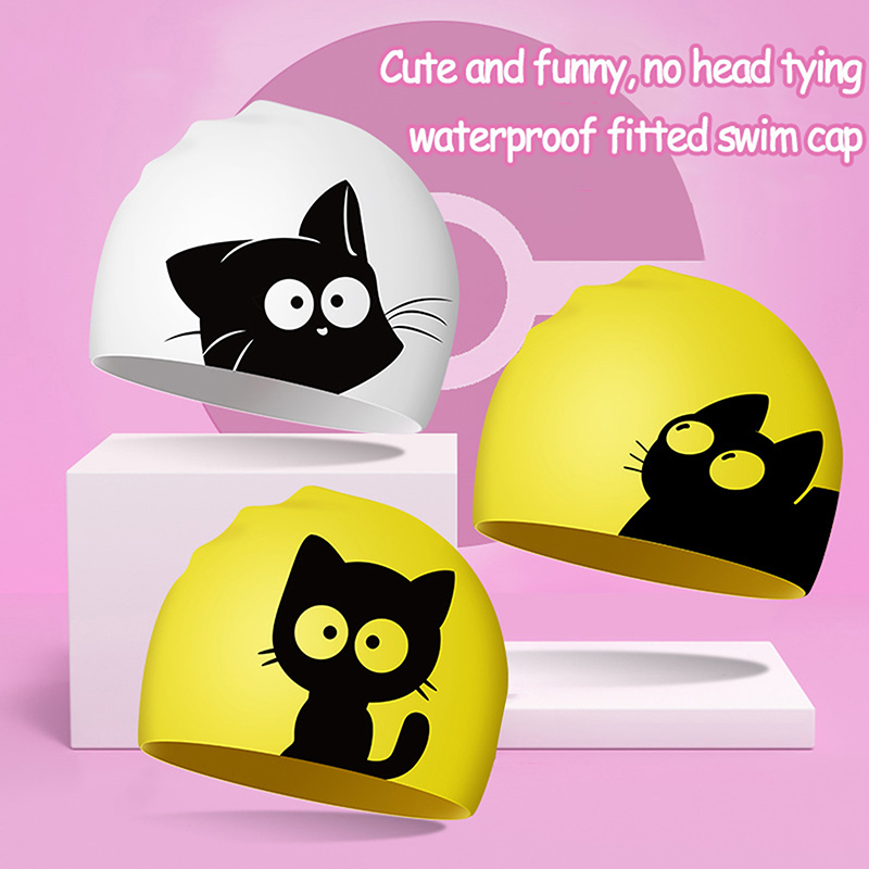 Swim Hat Silicone - Topi renang kucing lucu untuk rambut