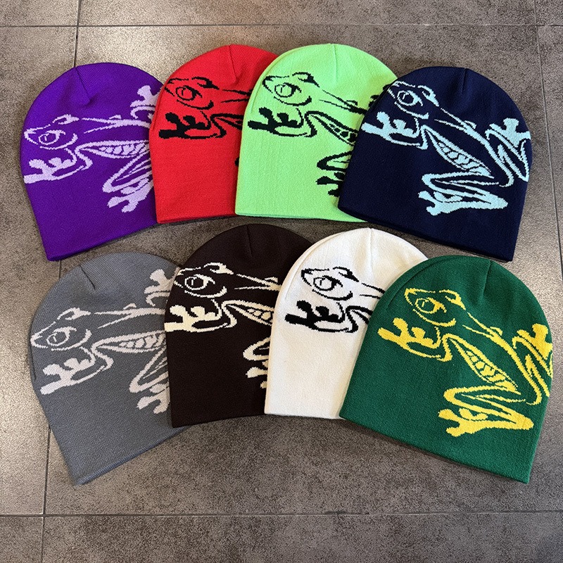 Beanie Cuffed Knit - Beanie Gambar Katak Pohon Pria Wanita,