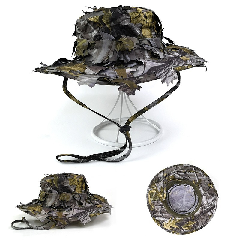 Boonie Hat Tactical - Topi Boonie Camo Daun 3D Pria,