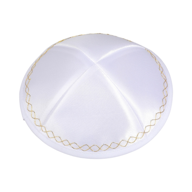 Skull Cap Helmet Liner - Kippah Yahudi Satin Putih dengan Lis