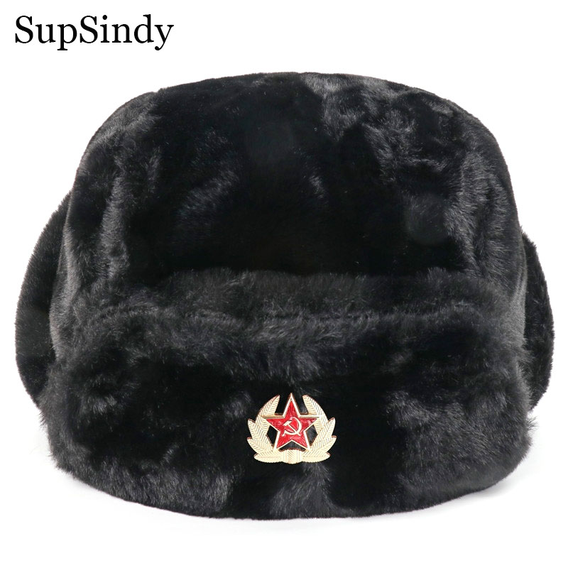 Winter Trapper Hat - SupSindy Lencana Soviet Ushanka Topi Bomber