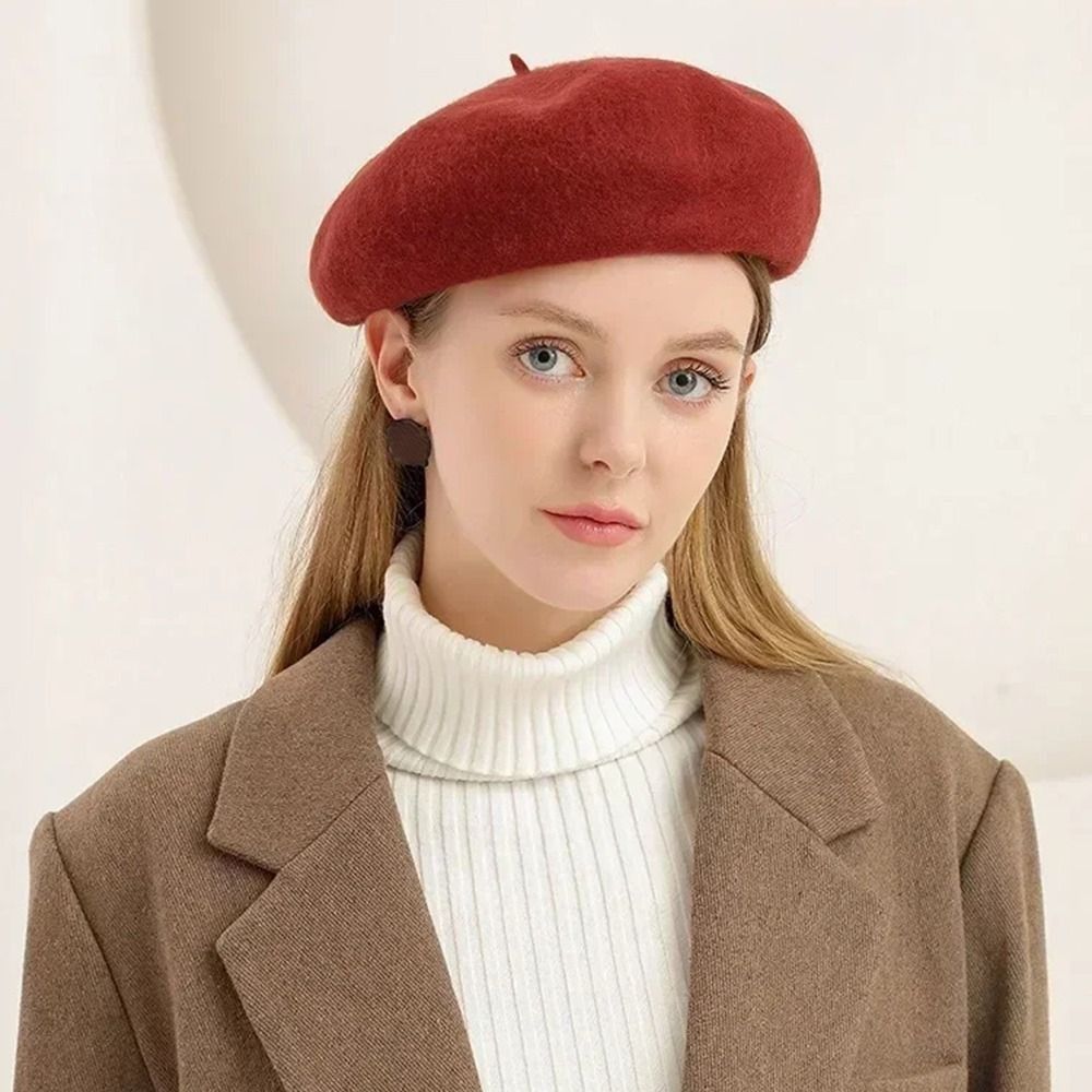Beret French Wool - Topi Baret Wol Musim Dingin Hangat,