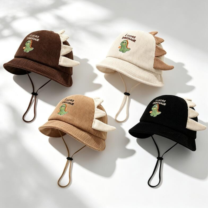 Bucket Hat Cotton - Topi Bayi Lucu Motif Dinosaurus, Ringan,