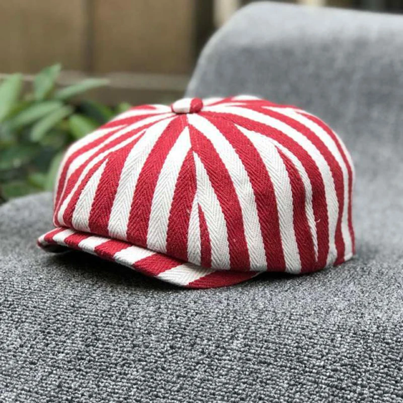Dad Hat Cotton - Topi Newsboy Katun Bergaris Bentuk Oktagonal,