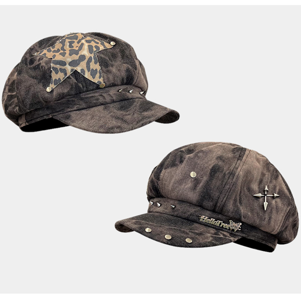 Dad Hat Cotton - Y2K Topi Baret Desain Paku Keling