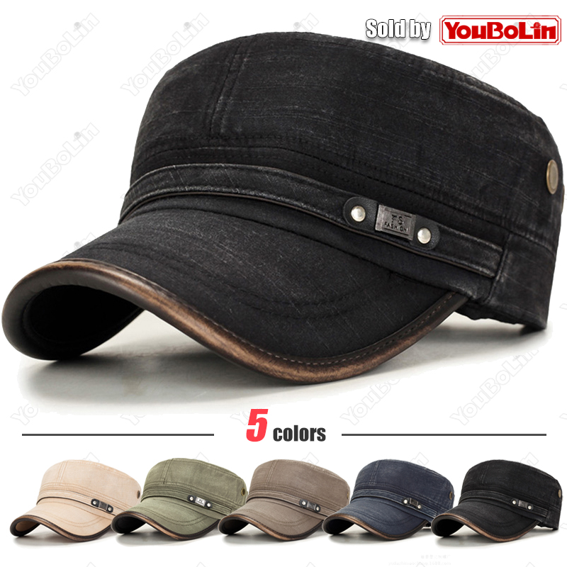 Dad Hat Cotton - Topi Datar Sekolah Militer Dapat Disesuaikan