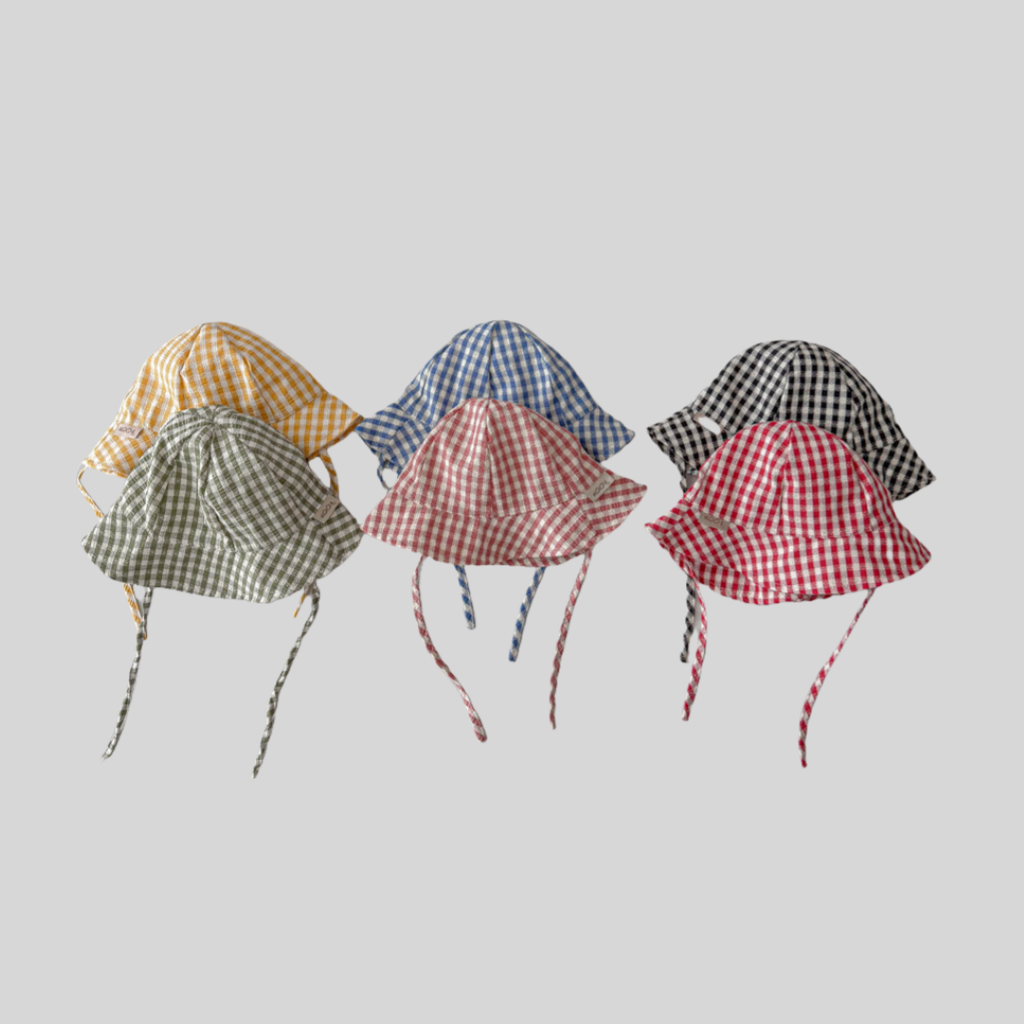 Sun Hat Wide Brim - Topi Ember Bayi Kotak-kotak Gaya Ins